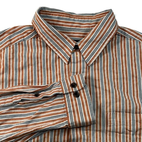 Eddie Bauer Button Up Shirt Mens Large Long Sleeve Orange Striped Cotton - Picture 1 of 7
